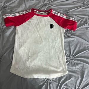 PINK Victoria's Secret Red and White Raglan Tee